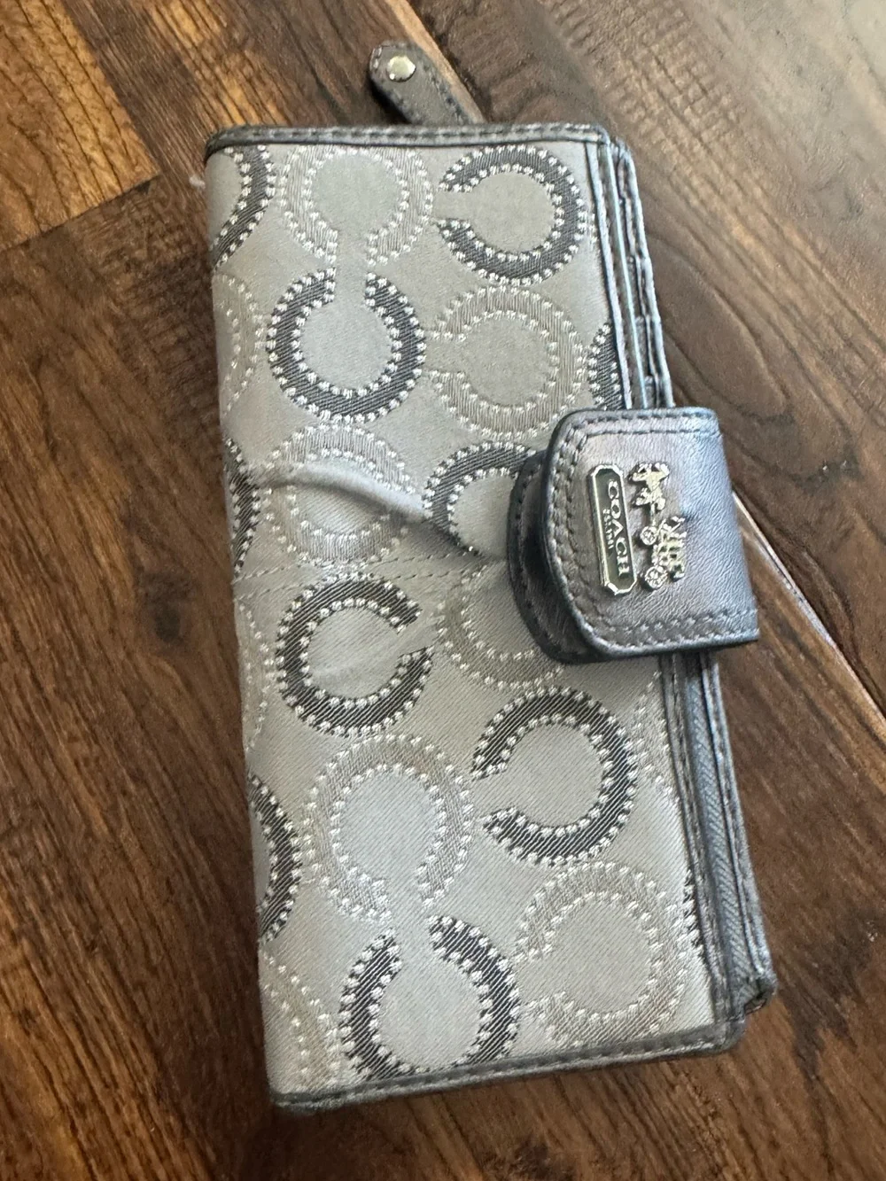 Coach Grey Silver Signature C Logo Wallet